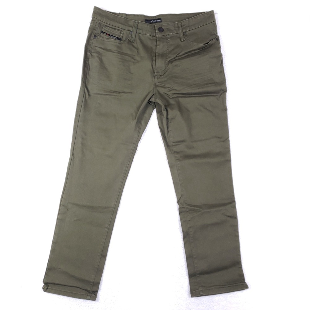 Fried-Denim Slim Fit Pants Mens 36x30 Green Stretch Chino Streetwear Gorpcore